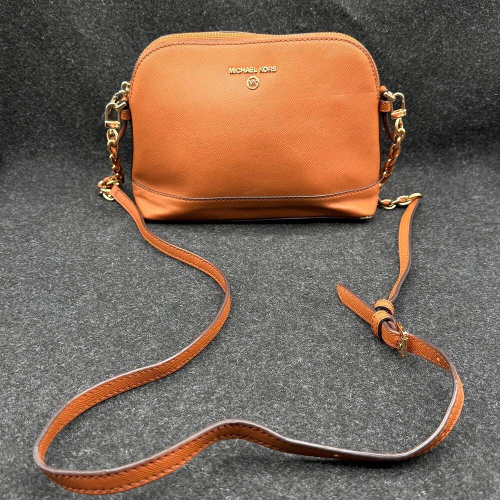 Michael Kors Brown Saffiano Leather Dome Crossbody Bag